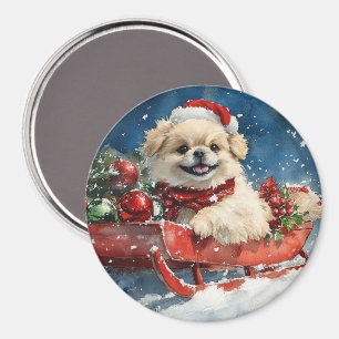 Pekingeser Hund im Schlitten Lass es schneien Weih Magnet
