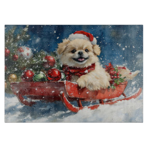 Pekingeser Hund im Schlitten Lass es schneien Weih Schneidebrett