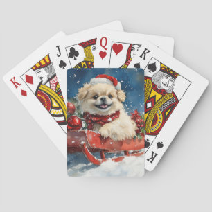 Pekingeser Hund im Schlitten Lass es schneien Weih Spielkarten