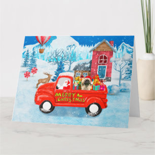 Pekingeser-Hund Weihnachtslieferwagen Schnee  Karte