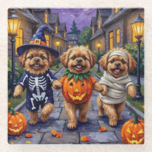 Pekingeser Hunde beim Trick-or-Treat Halloween-Kos Glasuntersetzer
