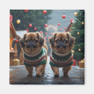 Pekingeser Hunde Weihnachten Schnee Urlaub Magnet