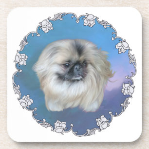 Pekingeser Lilie auf Blau Untersetzer