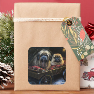 Pekingeser Schneeschlitten Weihnachtsdekoration  Quadratischer Aufkleber