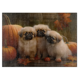 Pekingeser Welpe Autumn Delight Pumpkin Schneidebrett