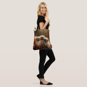 Pekingeser Welpe Herbstfreude Kürbis Tasche