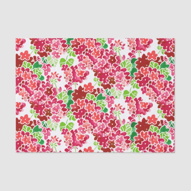 Pelargonien rosa und rotes Blumenmuster Seidenpapier (Vorderseite)