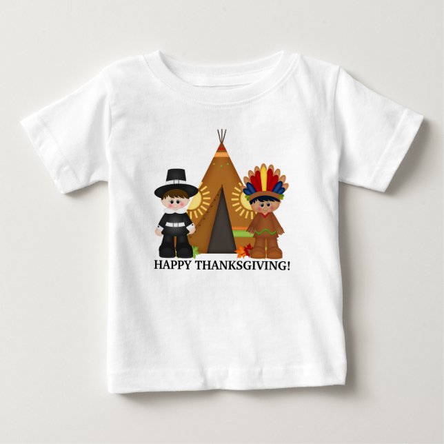 Pèlerin de thanksgiving et T-shirt indien de bébé (Devant)