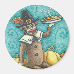 PÈLERINAGE DE SOCK MONKEY THANKSGIVING JOUR MAGNET