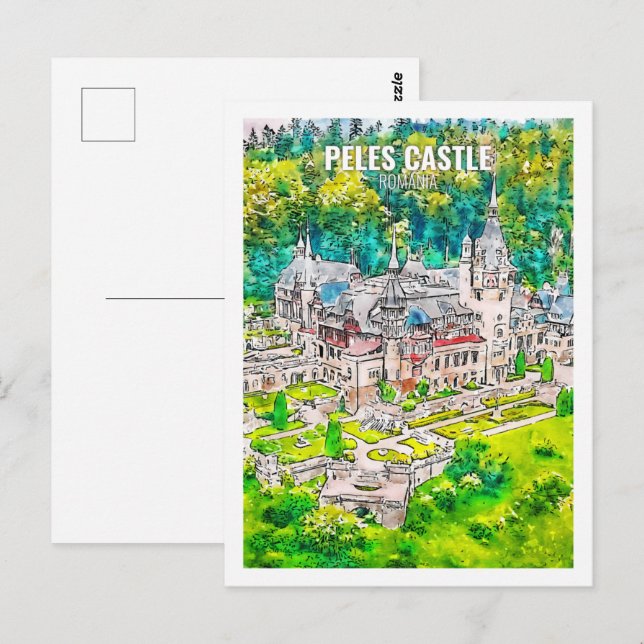 Peles Castle Rumänien Berühmte Wasserfarbe Postkarte (Vorne/Hinten)