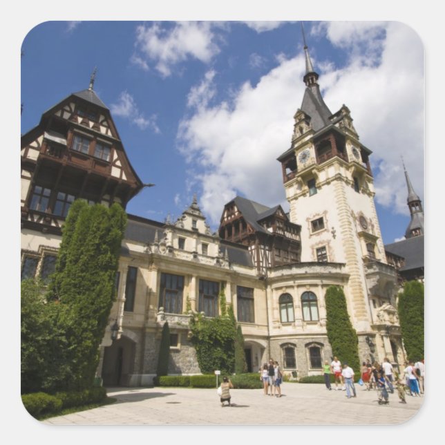 Peles Castle, Sinaia, Rumänien, 2 Quadratischer Aufkleber (Vorderseite)