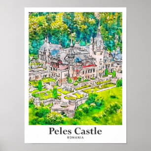 Peles Schloss Rumänien Reise Wasserfarbe Handgezei Poster