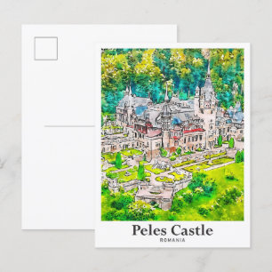 Peles Schloss Rumänien Reise Wasserfarbe Handgezei Postkarte