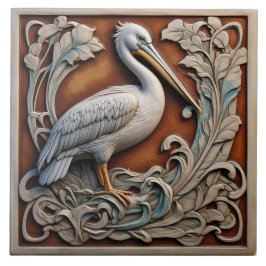 Pelican - Art Nouveau Keramik Tile Fliese