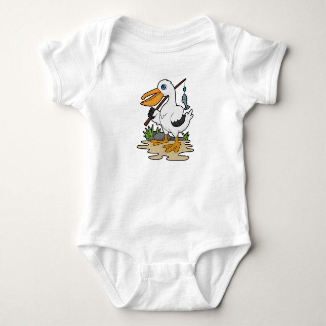 Pelican as Fisher mit Angelstab & Fisch Baby Strampler (Vorderseite)