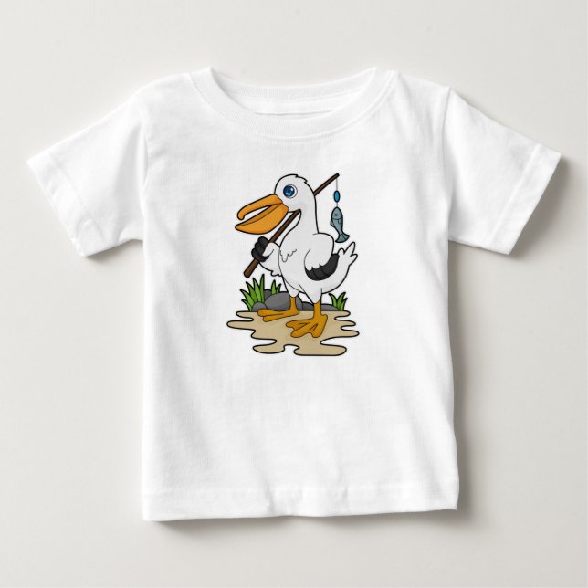 Pelican as Fisher mit Angelstab & Fisch Baby T-shirt (Vorderseite)