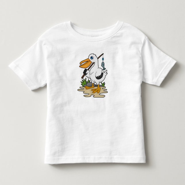 Pelican as Fisher mit Angelstab & Fisch Kleinkind T-shirt (Vorderseite)