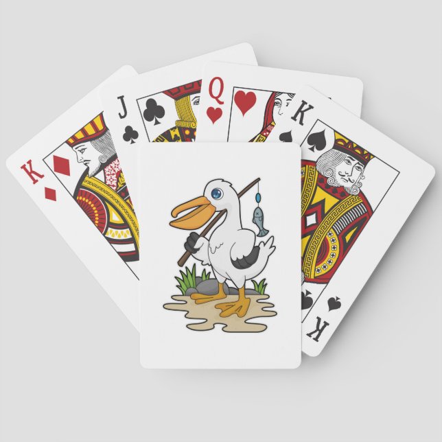 Pelican as Fisher mit Angelstab & Fisch Spielkarten (Rückseite)