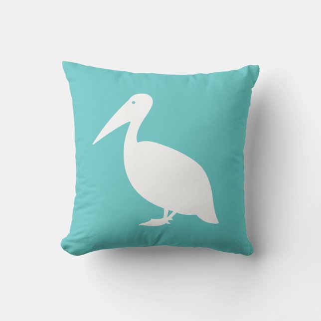 PELICAN auf aquamarinem blauem Kissen (Vorderseite)