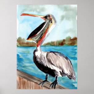 Pelican Bird auf einem Pier Poster