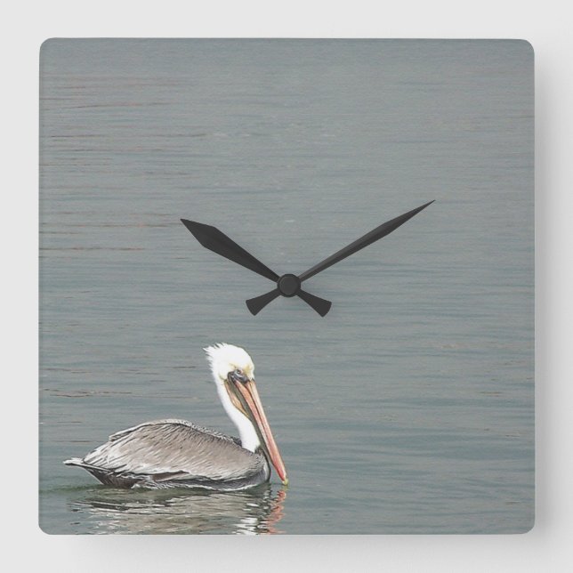 Pelican Birds Wildlife Animals Beach Quadratische Wanduhr (Vorderseite)