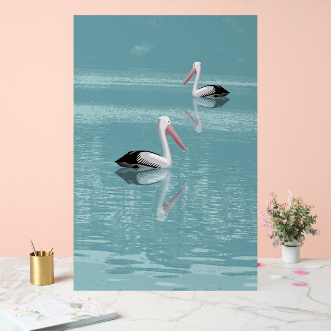 Pelican Couple Paddle sur Calm Aqua Water (Mariage)