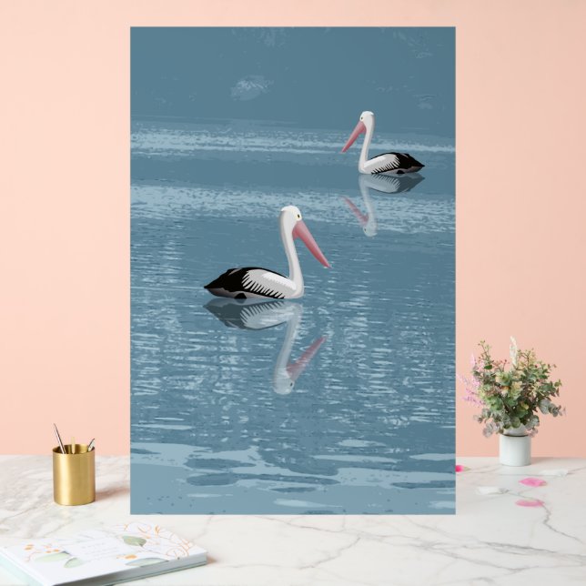 Pelican Couple Paddling auf Calm Blue Water Acrylschild (Hochzeit)