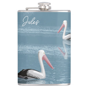 Pelican Couple Paddling Calm Blue Water Name Flachmann