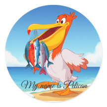 Pélican de caricature mignonne avec Stickers Poiss