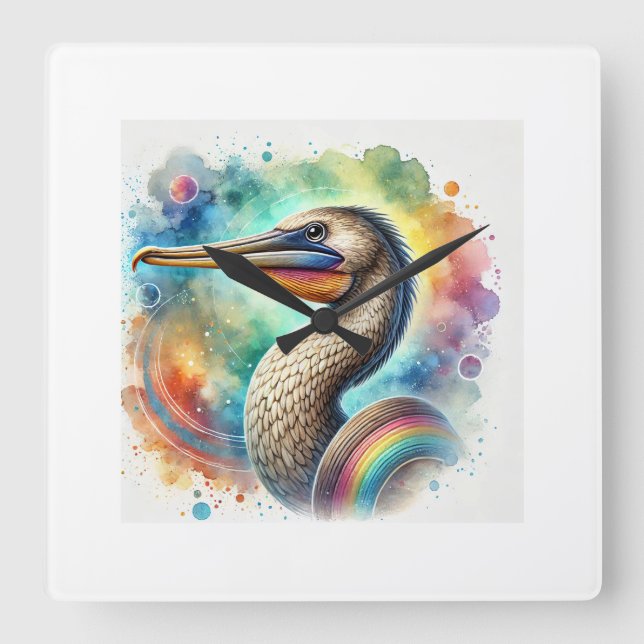 Pelican Eel 060724AREF118 - Watercolor Quadratische Wanduhr (Vorderseite)