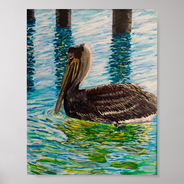 Pelican im Sonnenlicht der Florida Keys. Poster (Vorne)