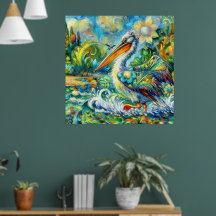 Pelican in Wonderland Blumengrün Gelb