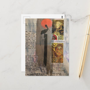 Pelican Mixed-Media-Collage Postkarte