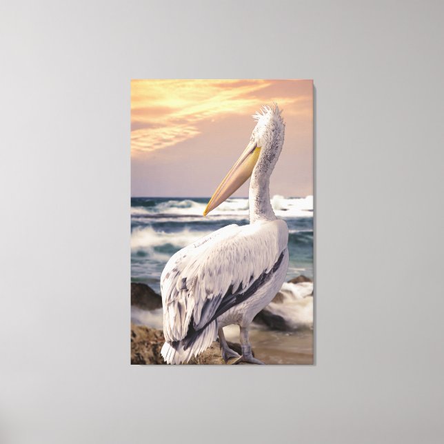 Pelican Ocean Beach Waves Sunset Leinwanddruck (Vorderseite)