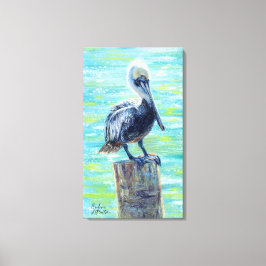 "Pelican on a Pole" Galerie Umrissene Canvas Print Leinwanddruck