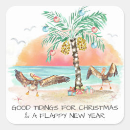 Pelican Palm Tree Gute Dinge Weihnachten Quadratischer Aufkleber