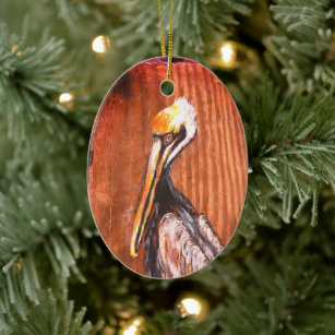 Pelican Portrait auf Holzverzierung Keramik Ornament