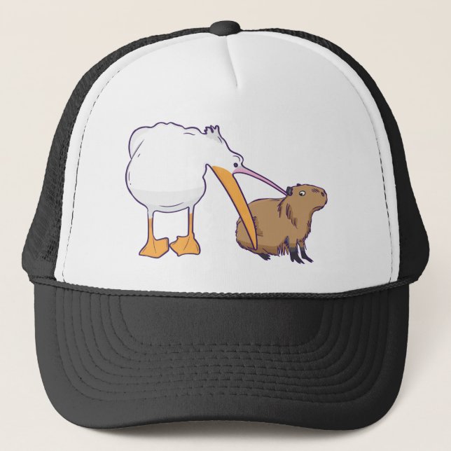 Pelican Tries Capybara Funny Niedlich Kawaii zu es Truckerkappe (Vorderseite)