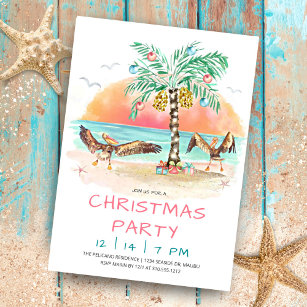 Pelican und Palm Tree Beach Weihnachtsfest Party Einladung