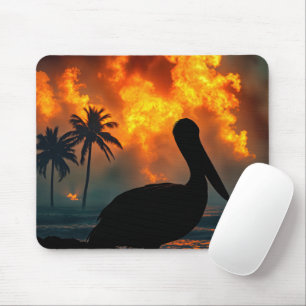 Pelican Watching a Wildfire Mousepad
