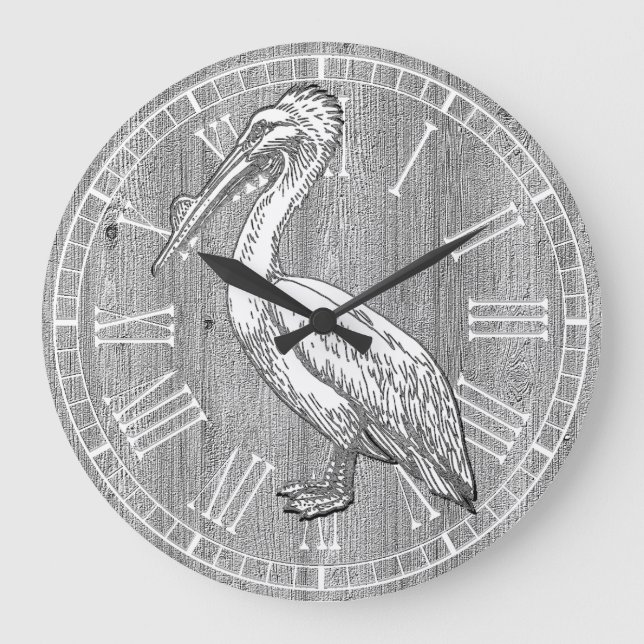 Pelican Weathered Wood Große Wanduhr (Vorderseite)
