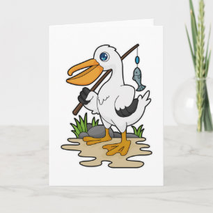 Pelikan als Fischer mit Angelrute & Fisch Karte