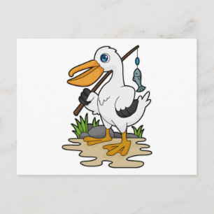 Pelikan als Fischer mit Angelrute & Fisch Postkarte