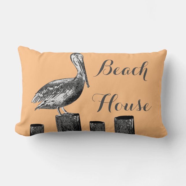 Pelikan-Illustrations-Strand-Haus Lendenkissen (Vorderseite)