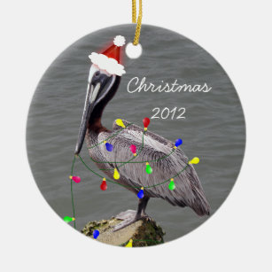 Pelikan mit Weihnachtslichtern Keramik Ornament