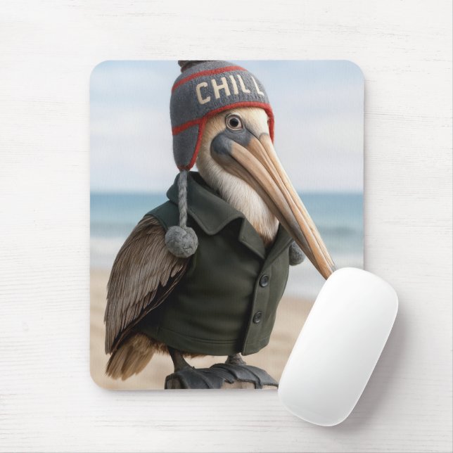 Pelikan mit Winterweste und Hut Mousepad (Mit Mouse)