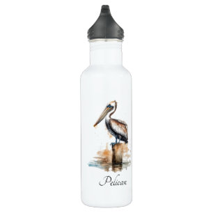 Pelikan stehend am Pol Edelstahlflasche