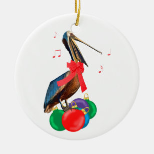 Pelikan-und Verzierungs-Weihnachtsverzierung Keramikornament