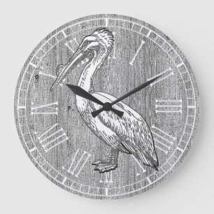 Pelikan verwittertes Holz Große Wanduhr