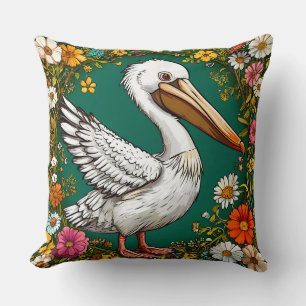Pelikan-Vogel-Blumen-Küsten-Blüten-Natur-Dekor Kissen